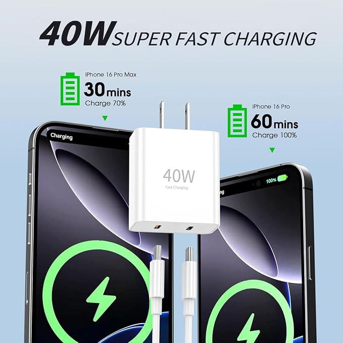 45W USB C Super Fast Charger35W+10W Dual Type C Port Charger Block with 4FT+6FT Type C Charger Cablefor Samsung Galaxy S25/S24/S23/S22/S21/i Phone 17/16/15