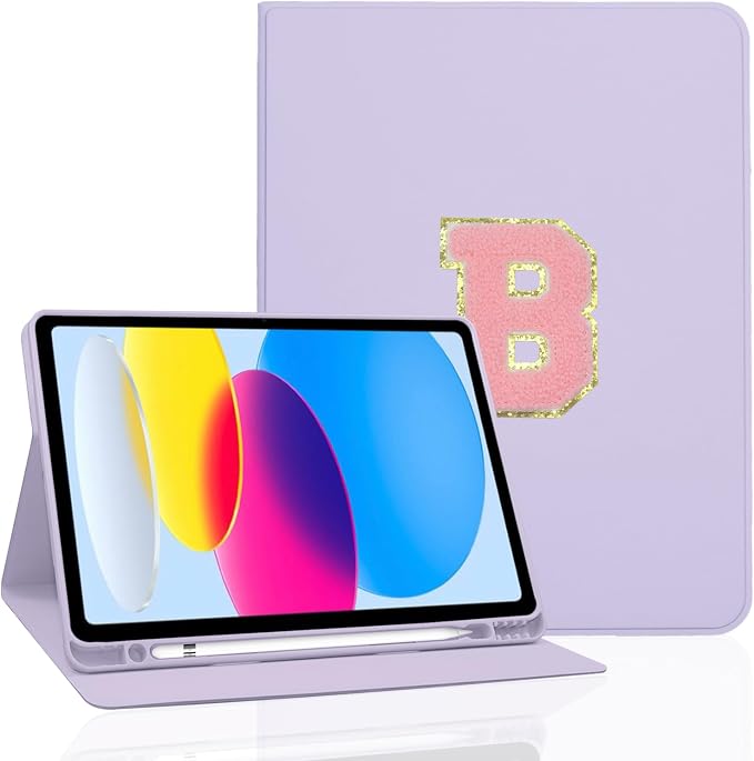for iPad 9th Generation 10.2 Inch 2021/2020/2019 Case Initial Chenille Letter Suture Personalized for iPad 9th/8th/7th Generation Case with Auto Sleep/Wake Pencil Holder (Black A)
