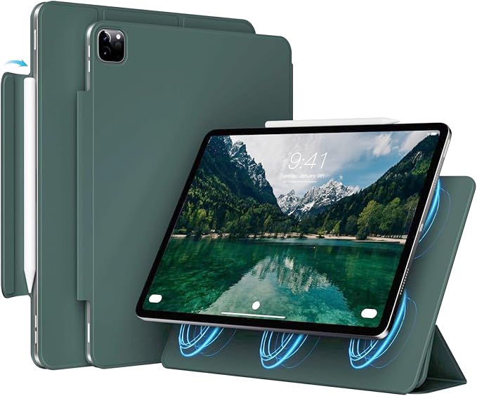 Magnetic Case for iPad Air 13 Inch M3/M2 (2025/2024) iPad Pro 12.9 inch 6th/5th Generation (2022/2021) | Auto Sleep/Wake | Pencil Pro &amp USB-C | Non-Slip PU Leather Protective Cover Black