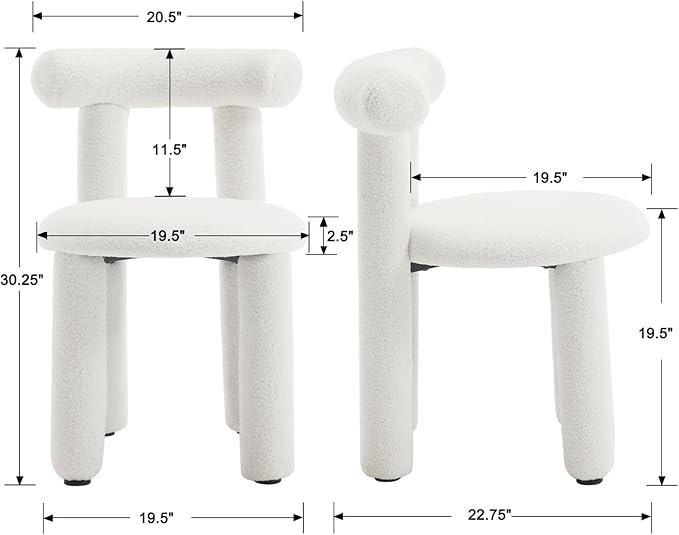DUOMAY Modern White Boucle Dining Chairs Set of 6, Sherpa Upholstered Kitchen Chairs Armless Barrel Back Dining Chair, Living Dining Room Chairs, Reception, White