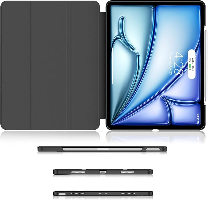 Soke Case for iPad Air 13 Inch (M3/M2) 2025/2024iPad Pro 12.9 2022 2021(6th 5th Generation) - [Slim Trifold Stand + Auto Wake/Sleep]Protective Hard PC Back Cover (Black)