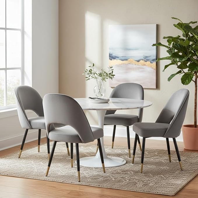 LukeAlon Modern Velvet Dining Chairs Set of 2, Upholstered Open Back Kitchen Chairs with Metal Legs Armless Side Chairs Mid Century Parsons Chair for Dining Room, Grey