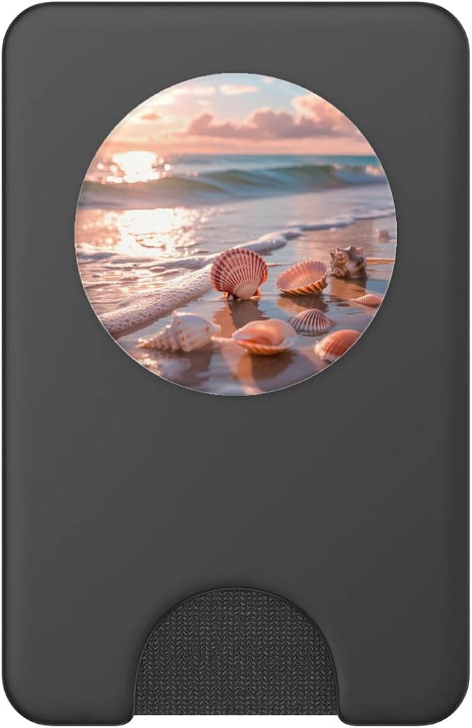 Pink Coastal Seashell Sunset Beach Aesthetic Ocean Art PopSockets PopWallet for MagSafe