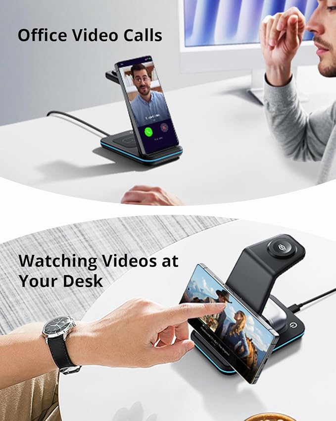 Wireless Charger for Samsung&ampAndroid: JoyGeek 3 in 1 Charging Station for S26/S25/S24/S23/S22/S21/S20/Note20/Z Fold&ampFlip Galaxy Watch8/7/6/5/4/3/Active2/1 Buds 3 Pro