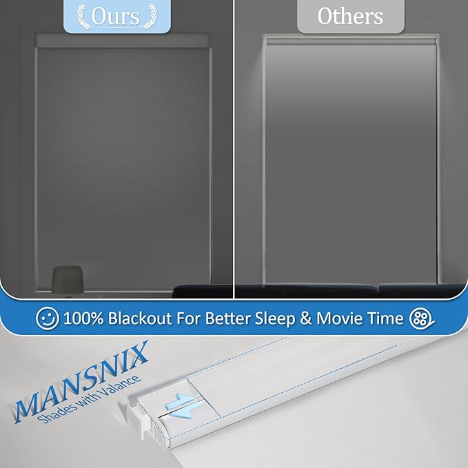 MANSNIX Smart Motorized Blinds with Remote, Cordless No-Drill Automatic Roller Shades, Blackout Electric Blind for Windows, White, 29.5 x 72