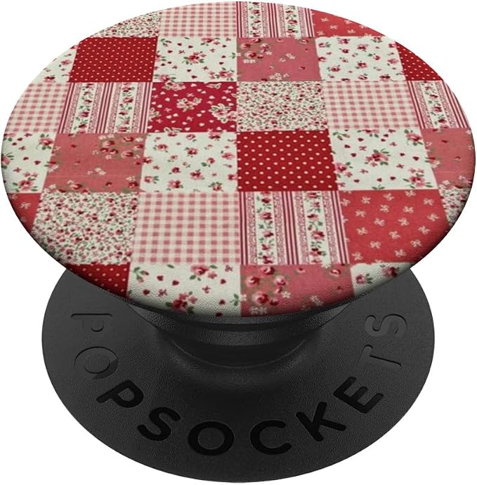 Red Floral Patchwork Pattern PopSockets Adhesive PopGrip