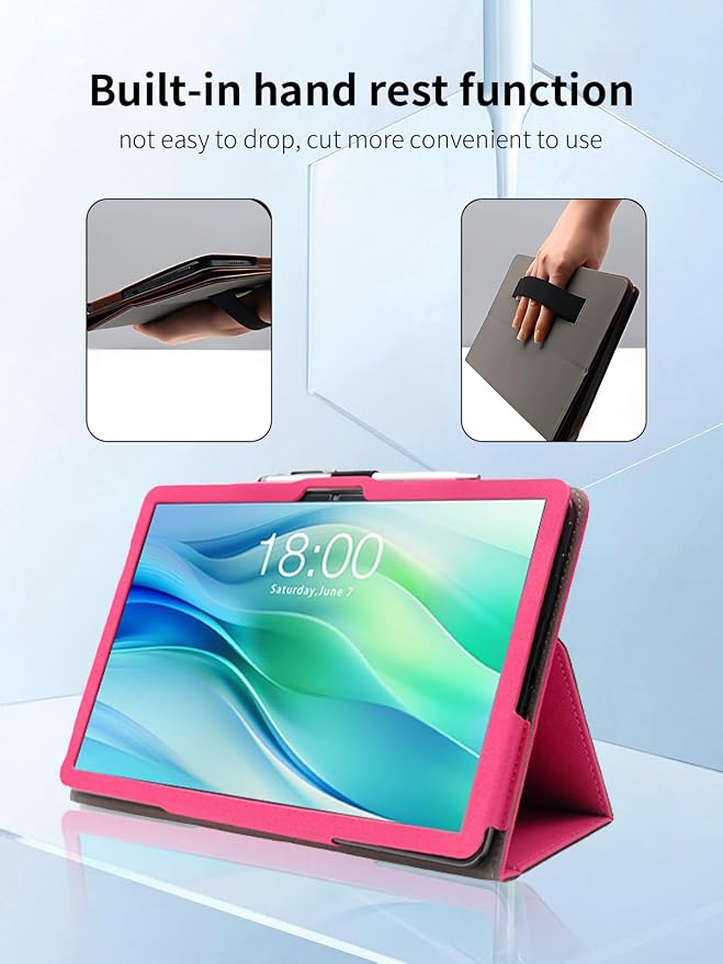 Case for FEONAL Android 14 Tablet 11 inch Tablets11 inch TabletUYRUREL Leather Slim Folding Stand Cover with Hand Strap Magnet for Men Women Full ProtectionBlack.
