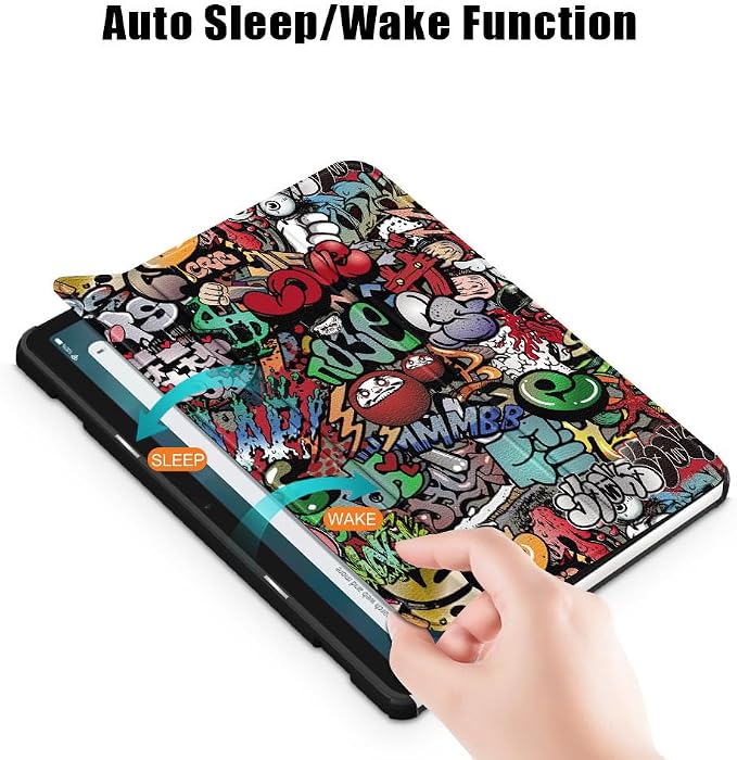 Slim Case for Amazon Fire Max 11 Tablet (13th Generation 2023 Release) Trifold Lightweight Hard Shell PU Leather Stand Folio Protective Cover with Auto Wake/Sleep Colored Graffiti Doodle