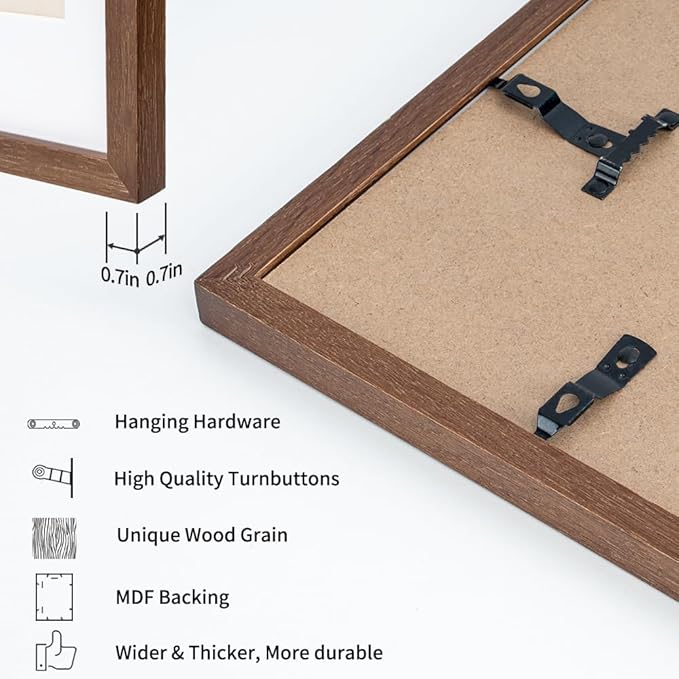 Axeman 18x24 Poster Frame with Mat for 16x20, Solid Oak Wood Picture Frame with Tempered Glass, Wooden 18''x24'' Minimalist Photo Frame with Free Wall Hooks for Art Photo and Prints, Walnut