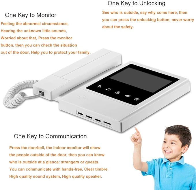 AMOCAM Video Door Phone System, 4.3 Inches Touch Monitor Wired Video Intercom Doorbell Kits, IR Night Vision Camera Door Intercom, Doorphone Telephone Style Indoor Outdoor for Home Villa