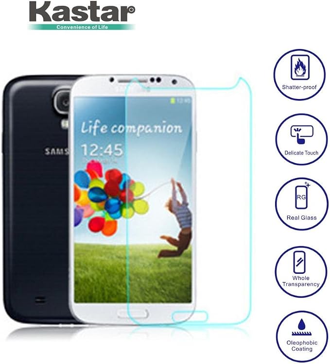 Kastar S4 Screen Protector (5-PACK) Premium Tempered Crystal Clear Glass Screen Protector for Samsung Galaxy S4 i9500 AT&ampT T-Mobile Sprint Verizon Smartphone