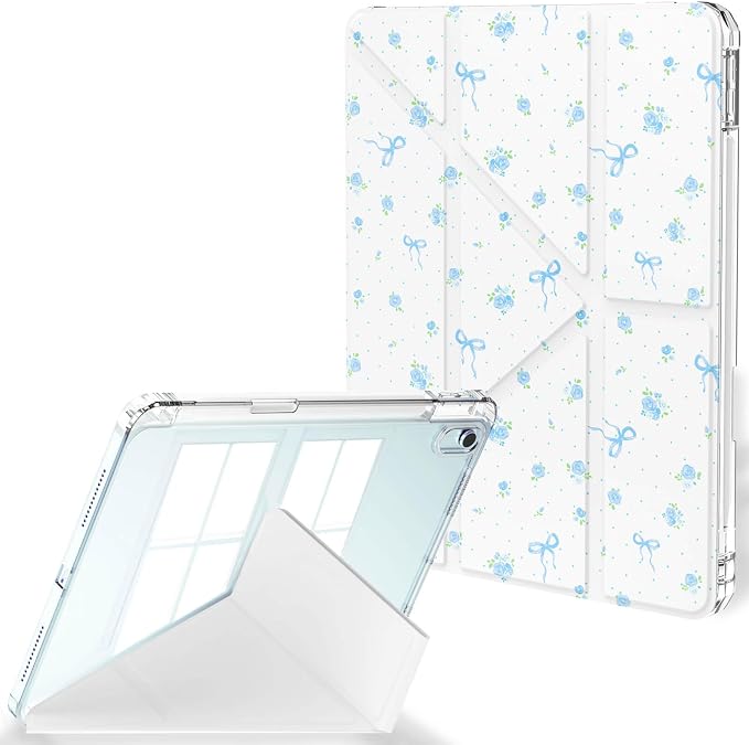 Feams Case for iPad Air 11-inch M4 2026 / M3 2025 / M2 2024 iPad Air 5th/4th Generation 2022/2020 10.9 Inch Y-Fold Standing Case Clear Back with Portrait Stand &amp Pencil Holder Beige Checkered