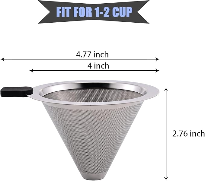 Pour Over Coffee Filter Dripper,Stainless Steel Reusable Cone Drip