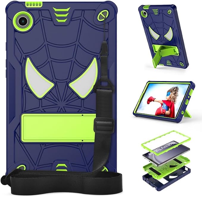 DETUOSI Case for Samsung Galaxy Tab A9 8.7 2023 Tablet (SM-X110/X115/X117) with Shoulder Strap3-Layers Hybrid Heavy Duty Full-Body Shockproof4-Angles Viewing Protective Cover