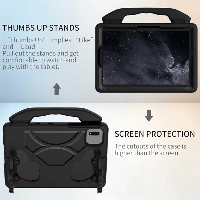 For Samsung Galaxy S11/S10/S9/S9FE/S8/S7 11 EVA Material Light Weight Shockproof Rugged Heavy Duty Thumb Kickstand Tablet Case For Lenovo M11/TAB Idea/Xiaoxin Pad Xiaomi PDA HONOR PAD X8a/X8b (black)