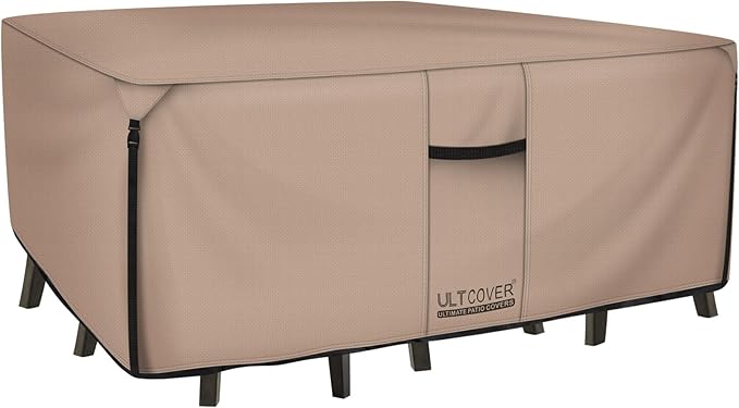 ULTCOVER Rectangular Patio Heavy Duty Table Cover - 600D Tough Canvas Waterproof Outdoor Dining Table and Chairs General Purpose Furniture Cover Size 76L x 54W x 28H inch