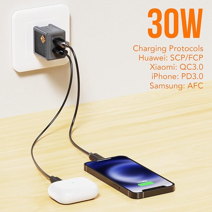 𝐒𝐥𝐢𝐦𝐐 30W USB C GaN Quick Charger PD Mini Type C Wall Fast Charging Block Adapter Foldable Plug Compact Mini GaN Charger for iPhone 13Pro/Max12Mini/iPad Pro/Galaxy/Note 20/Pixel(Upgrade, Grey)