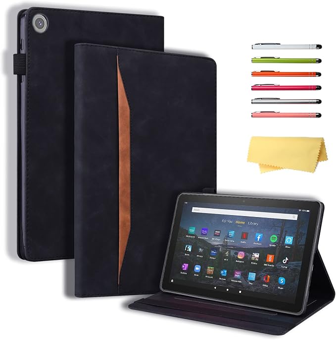 Fire HD 8 Case Slim Folding Stand Auto Wake/Sleep Wallet Case with Cards/Cash Holder for Amazon Fire HD 8(8th/7th/6th Gen 2018/2017/2016 Release)-Black