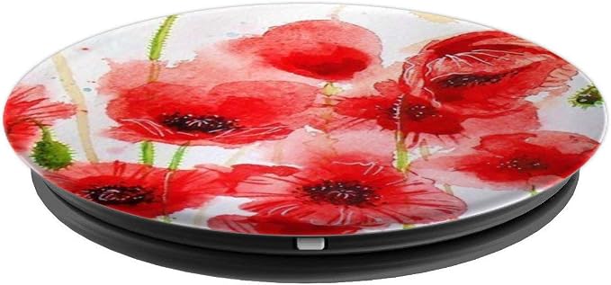 Watercolor Red Poppy Flower on White Background Pattern Grip PopSockets Adhesive PopGrip