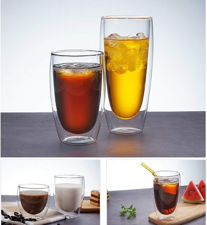 Asng Glass Coffee Mugs, Double Wall Insulated Thermal Cups Drinking Glasses For Tea/Coffee/Latte/Cappucino/Cafe/Milk (650ML/22oz)
