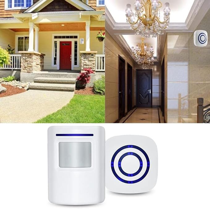 Motion Sensor Door Chime for Business, Outdoor Doorbell Kit Wireless Driveway Alert: Infrared Motion Sensor Chime with 1 Plug-in Receiver and 1 PIR Motion Sensor Detector Alert - LED Indicators