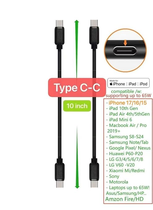 10-Pack Multi Short USB Cables &amp TypeC-C Cables for Charging Stations Compatible/w iPhone171615 iPhone14-5/ iPads/iPad mini/iPad Pros/Samsung Moblies &amp Tablets/Pixel &amp Nexus/HTC/Sony(Bl