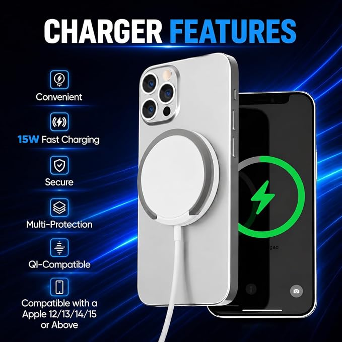 15W Magnetic Wireless Charger with Detachable USB-C Cables &amp USB-A Adapter | Fast Charging Pad with Foldable Stand Support Advanced Cooling Flat MagSafe Fast Charger for iPhone Android &amp Track