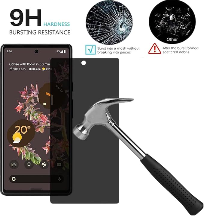 for Google Pixel 6 Privacy Screen Protector[2 Pcs] Anti-spy Anti-Scratch Easy to Install Screen Tempered Glass Protective Film for Google Pixel 6 (Not Support Fingerprint Unlock)