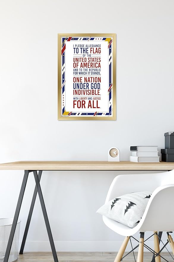 Trends International The United States Of America - Pledge Of Allegiance Wall Poster, 14.725" x 22.375", Gold Framed Version
