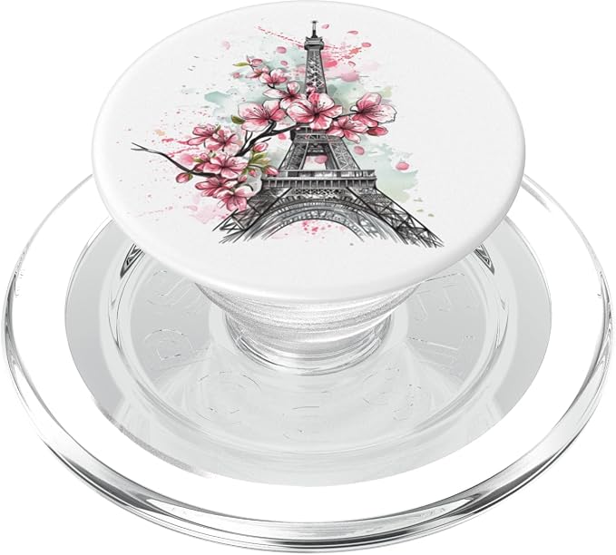 Paris France Eiffel Tower Cherry Blossom Floral Souvenir PopSockets PopGrip for MagSafe