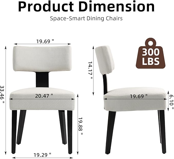 Dining Chairs Set of 6, Fabric Upholstered Wood Kitchen Chairs, Armless Linen Curved Backrest Accent Chair Farmhouse Modern Dining Chairs with Foot Pad for Kitchen/Living Room/Restaurant/Cafe-Beige