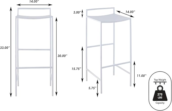 JONATHAN Y BSL1004B Svelte 30" Coastal Contemporary Iron Saddle-Seat Low-Back Bar Stool with Foot Rest for Home, Kitchen, Dining Room, Workspaces, Cafes and Resturants, White Frame