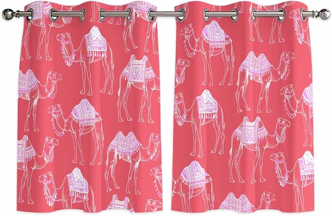 2 Panel Kitchen Cafe Curtains, Desert Camel Sunlight Filtering Nature Air