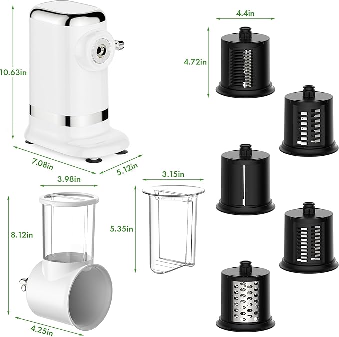 GVODE 5-in-1 Electric Cheese Grater and Vegetable Slicer, White