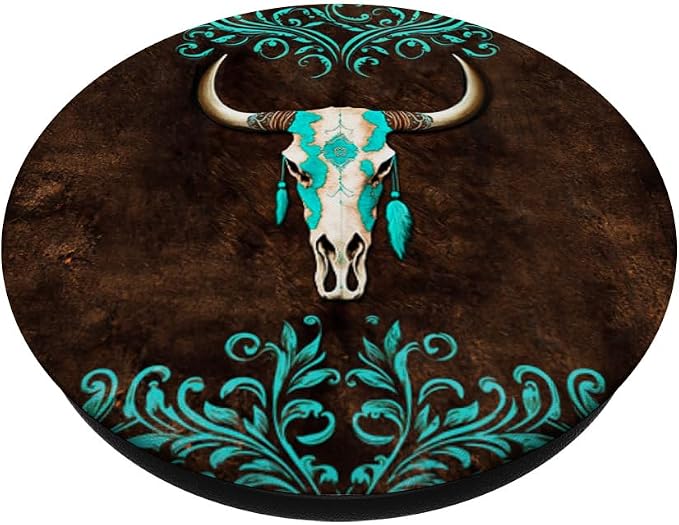 Skull Bull Western Cowgirl Cowboy Rural Rustic Vintage Ranch PopSockets Adhesive PopGrip