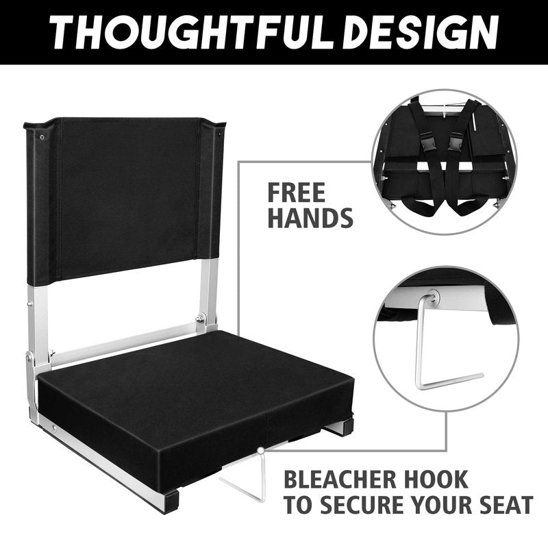 Hikeen Bleacher Chairs with Back and Cushion, Foldable Stadium Seats with Back Support and Cushion for Bleacher Seat Pad for Lumbar Support, Lightweight Portable Chair for Sports Event