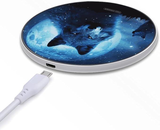 Wolfs Wireless Charger 10W Fast Charging Pad Anti-Slip Qi Certified Wireless Charging Pad Charging Station Portable Phone Charger for All Wireless Charging Smartphone