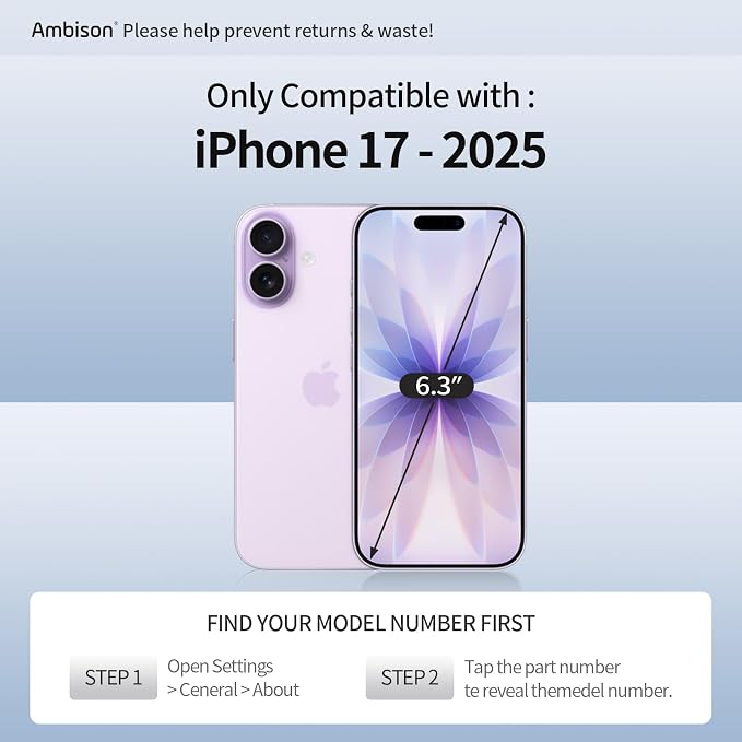 Ambison 2 Packs Matte Screen Protector for iPhone 17 6.3inch 2025 + 2 Packs HD Camera Lens Protector [One-Pull Installation＆Anti-Glare] 7X Powerful Scratch Resistance &amp Full Coverage protection