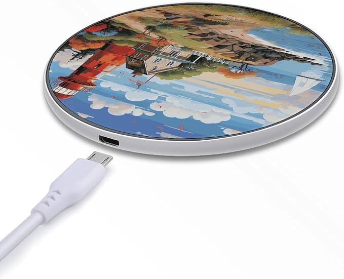 Coastal Lighthouse Wireless Charger Portable 10W Fast Wireless Charging Pad Compatible with Phone Ultra-Thin Charging Station Lightweight Charger Mat for Travel Home Office Desk
