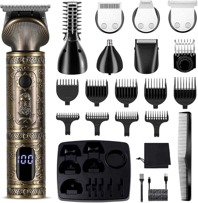 Scttomon Beard Trimmer Kit Professional Hair Clipper Zero Gapped T-Blade Electric Shaver Razor Nose Body Trimmer for Men Cordless Grooming Kit 7 in 1