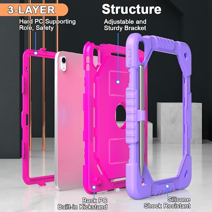 Dteck for Apple iPad 11 inch (A16 11th Gen) iPad 10.9 inch (10th Gen) Slim Clear Case with Kickstand Pencil Holder Reinforced Shockproof Corners Soft TPU Lightweight Protective Cover Transparent