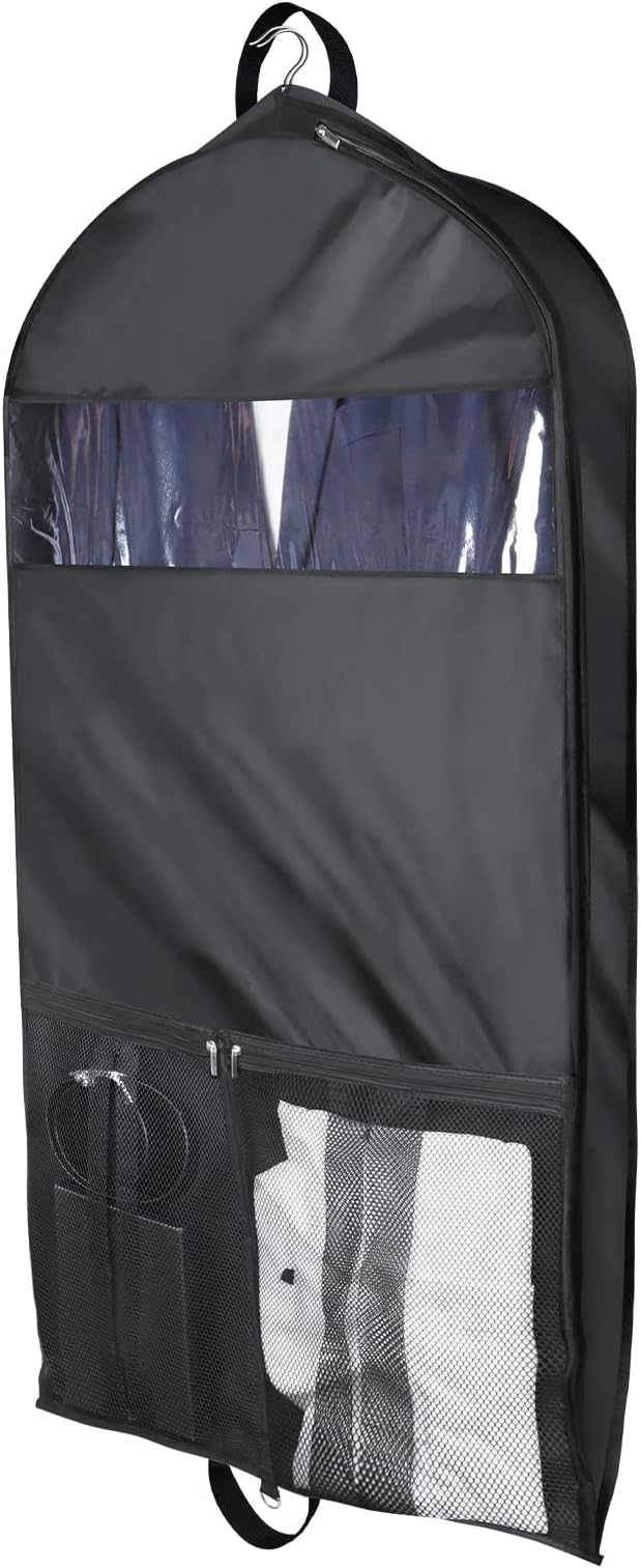 Univivi Garment Bags for Travel and Storage 43" Hanging Suit Bag Clear Suits Cover with Mesh Pockets for Coat, Shirt, Jackets, dresses