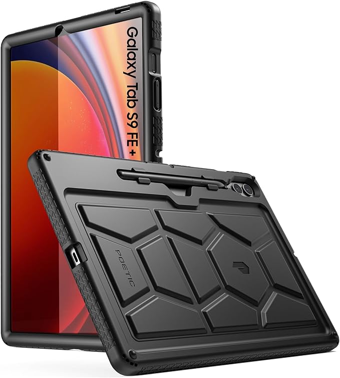 Poetic TurtleSkin Case for Samsung Galaxy Tab S10 FE Plus (2025 Release) 13.1 inch Case with S Pen Holder Heavy Duty Shockproof Kids Friendly Protective Silicone Cover Black