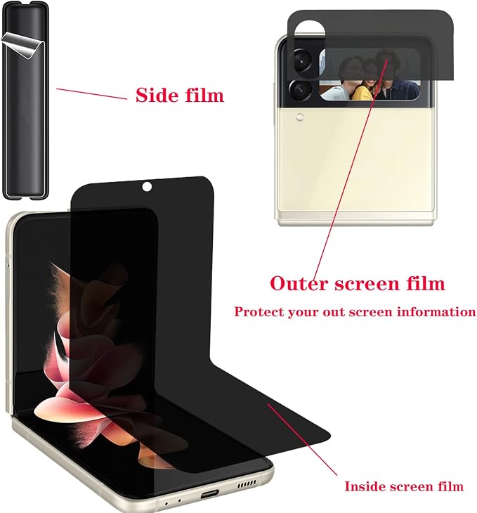 3 Pack Matte Privacy Screen Protector for Samsung Galaxy Z Flip 5Anti-Peep 1PCS Outside +1PCS Inside +Side Protector Film