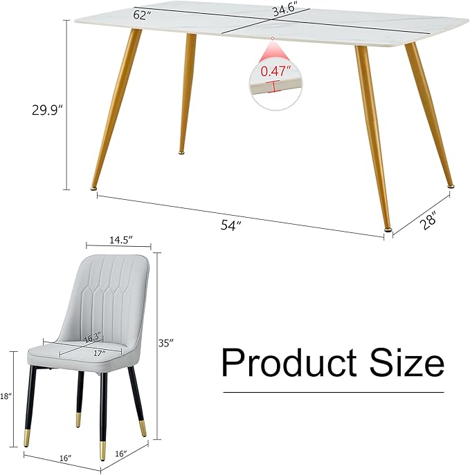 5 Piece Dining Table Set, 4 Chair Dining Table Set, Sintered Stone Kitchen Table Top and Modern Chairs Set of 4 for Kitchen Dining Room