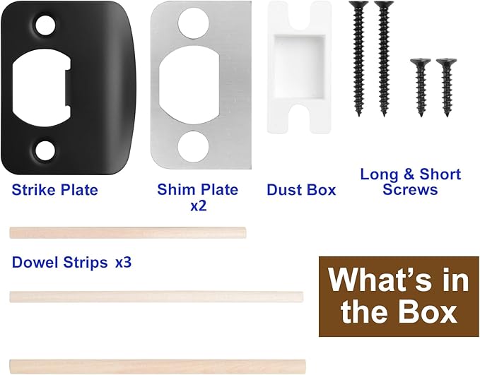 MOSECYOU Standard Door Strike Plate with Shim, Door Lock Latch Restorer Spacer, Universal Residential Security Striker, Fix Door Won’t Latch Close (Black)