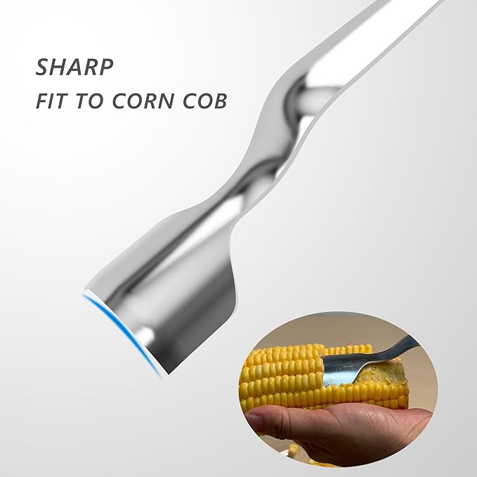 Long Handle Corn Peeler, Stainless Steel Corn Cob Stripper & Curved Blade