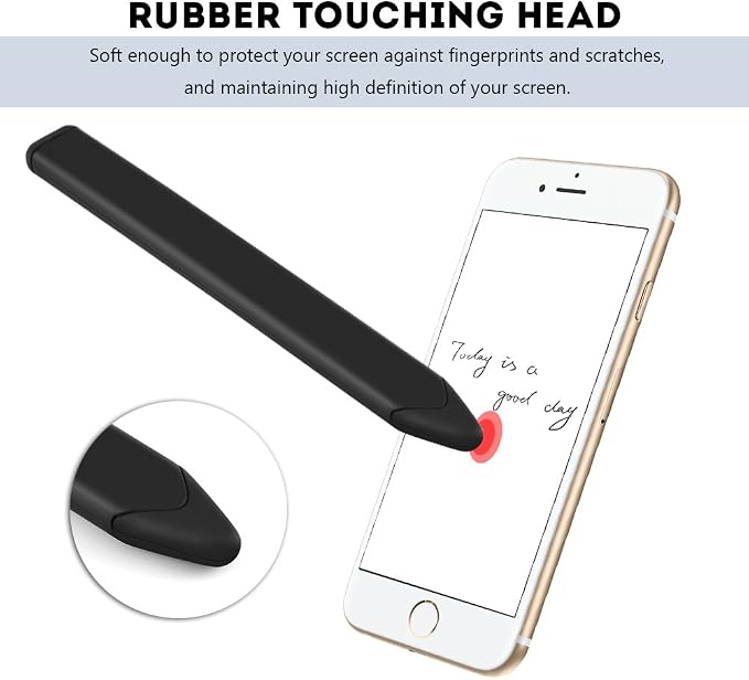 Stylus Pen for Touch Screens Active Capacitive Stylus with Rubber Tip Compatible Tablets Smartphones Slim Lightweight Design for Writing Drawing Note Taking (Black)