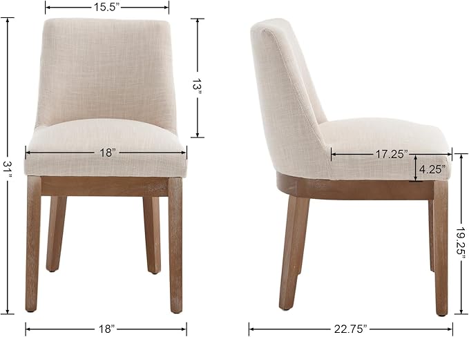 Modern Dining Chairs Set of 2 Comfortable Dining Room Chairs with Back, Linen Fabric Upholstered Kitchen Side Chairs with Natural Wood Legs for Living Room, Beige