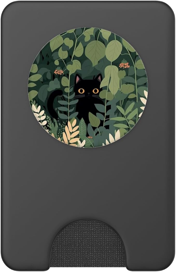 Aesthetic Cute Black Cat Hiding in Botanical Garden PopSockets Adhesive PopGrip
